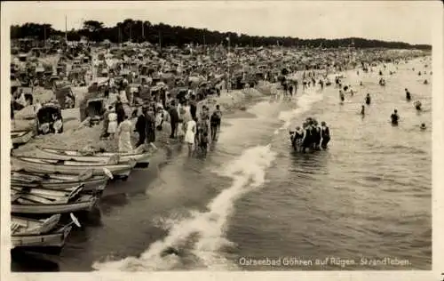 Ak Ostseebad Göhren auf Rügen, Strandleben, Menschen am Ostseestrand, Boote, Badegäste