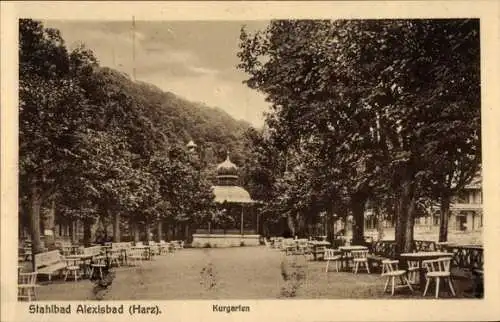 Ak Alexisbad Harzgerode am Harz, Kurgarten, Pavillon, Bäume, Gartenmöbel, alte Postkarte