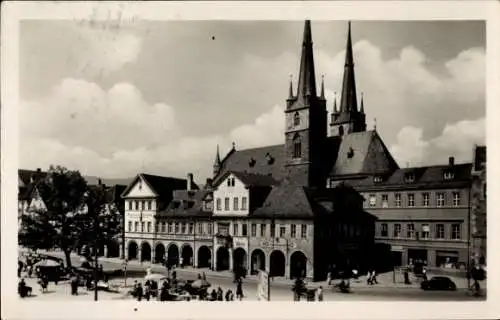 Ak Saalfeld an der Saale Thüringen, Markt mit Lieden, Buchdruckerei Robert Kohl, Geschäft O. Böltze