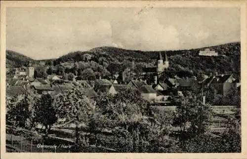 Ak Gernrode Quedlinburg im Harz, Stadtansicht, Kirche, Hügel, Bäume, Häuser