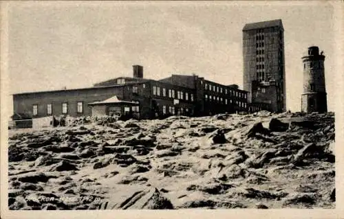 Ak Brocken im Harz, Brockenturm, Brockenhotel