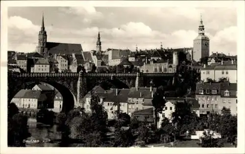 Ak Bautzen in der Oberlausitz, Stadtansicht  historische Gebäude, Brücke, Fluss