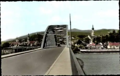 Ak Deggendorf im Bayerischen Wald Niederbayern, Brücke, Stadtansicht, Fluss, historische Archi...