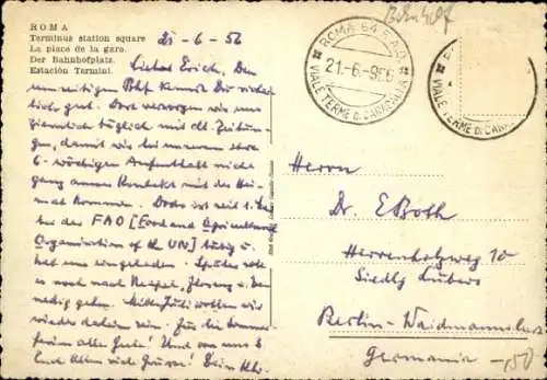 Ak Roma Rom Lazio, Bahnhof Stazione Termini, Autos, Fußgänger, Architektur, Stadtansicht