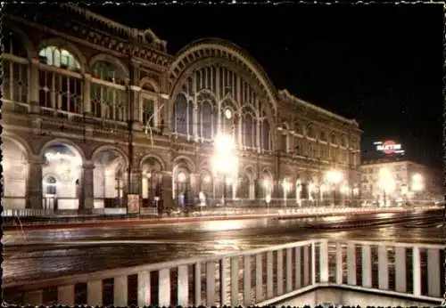 Ak Torino Turin Piemonte, Bahnhof Porta Nuova bei Nacht, beleuchtet, urbanes Setting, nostalgi...