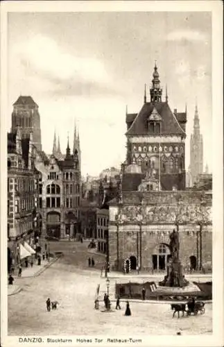 Ak Gdańsk Danzig, Historische Architektur, Hohes Tor, Rathaus-Turm, Stockturm