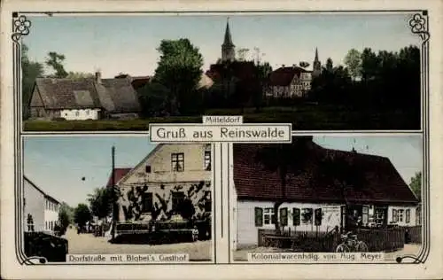 Ak Reinswalde Schlesien, Mitteldorf, Dorfstraße mit Blobels Gasthof, Kolonialwarenhandlung