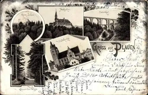 Ak Plauen im Vogtland, Verschiedene Ansichten von  Gruss aus Plauen, Hradschin, Ruine Lieben