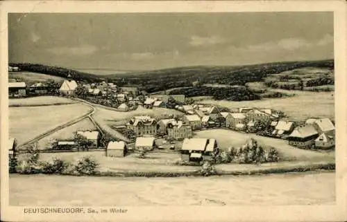 Ak Deutschneudorf im Erzgebirge, Schneebedeckte Landschaft, Winteransicht, Gebäude, Berge