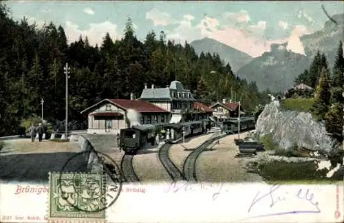 Ak Hasliberg Kt. Bern Schweiz, Brünnigbahn, Station Brünig, Bahnhof