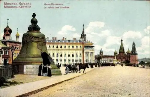 Ak Moskau Russland, Kreml, Zaren-Glocke, Wolken, Gebäude, Pferdewagen