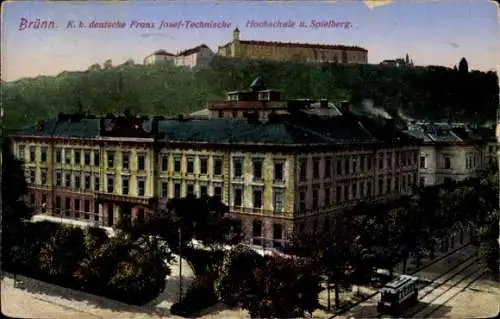 Ak Brno Brünn Südmähren,  K. k. deutsche Hochschule, Gebäude, Landschaft