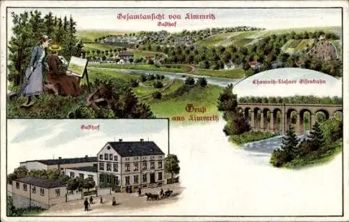 Litho Limmritz Döbeln, Gasthof, Chemnitz Riesaer Eisenbahn