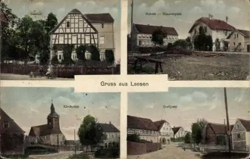 Ak Leesen Zechau Kriebitzsch Altenburger Land, Kirchplatz, Gasthof, Zimmerplatz, Schule