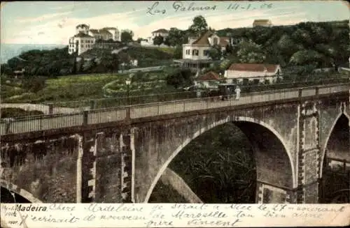 Ak Insel Madeira Portugal, Las Palmas, Brücke, Gebäude, Landschaft, entspannte Atmosphäre, 1906