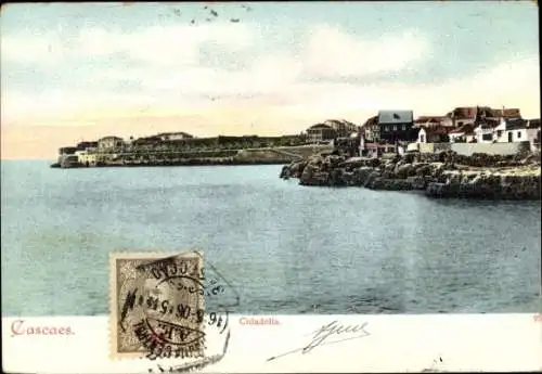 Ak Cascaes Cascais Portugal, Blick auf Cidadella, Hafen und Küstenaussicht, sanfte Farben