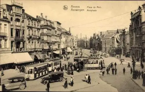 Ak Anvers Antwerpen Flandern, Place de Meir, Tramways