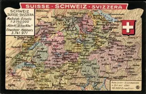 Landkarten Ak Karte der Schweiz, Wappen