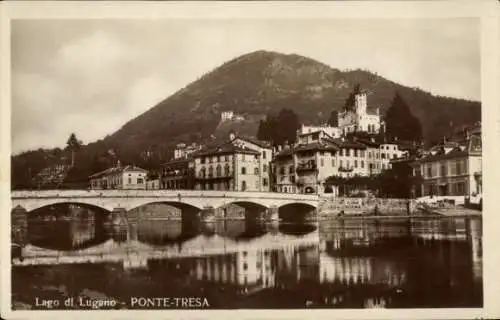 Ak Ponte Tresa Kt Tessin Schweiz, Gesamtansicht, Brücke