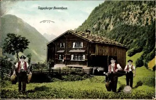 Ak Toggenburg Kanton St. Gallen, Bauernhaus, Kinder in Trachten