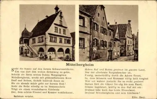 Ak Mittelbergheim Elsass Bas Rhin, Historische Gebäude, Weinreben, Gedicht über Mittelbergheim