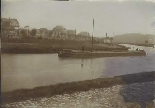 Original Foto Saarbrücken im Saarland, Saarpartie Am Staden, Lastenkahn, um 1900