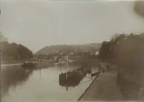 Original Foto Saarbrücken im Saarland, Saarpartie mit Lastenkähnen, um 1900