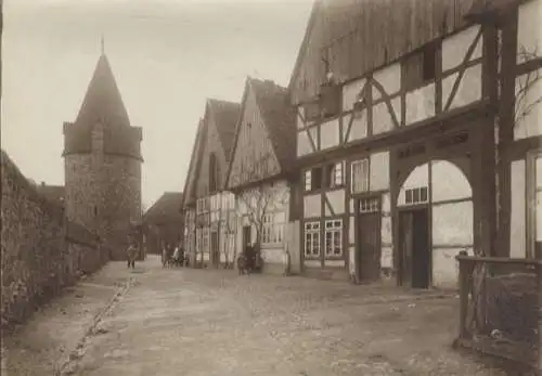 Original Foto Salzuflen in Nordrhein-Westfalen, Fachwerkhäuser an der Stadtmauer, Turm, um 1900