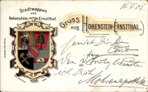 Präge Wappen Passepartout Litho Hohenstein Ernstthal in Sachsen, Stadtwappen