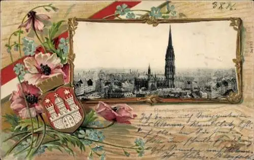 Präge Wappen Passepartout Ak Hamburg Mitte Altstadt, Nicolaikirche