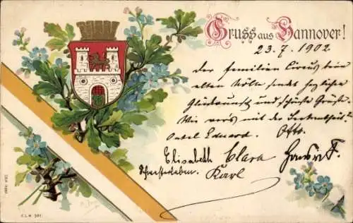 Präge Wappen Passepartout Litho Hannover in Niedersachsen, Stadtwappen