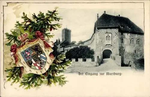 Wappen Ak Eisenach in Thüringen, Blick auf die Wartburg von Osten