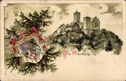 Wappen Präge Ak Lutherstadt Eisenach in Thüringen, Wartburg