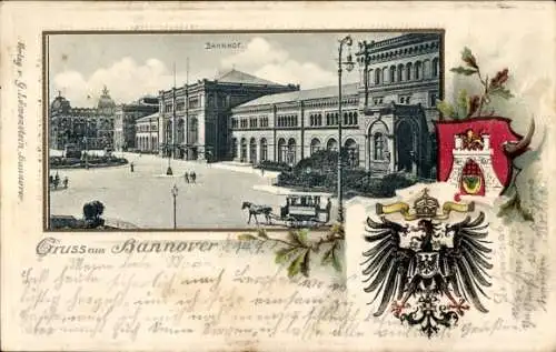 Präge Wappen Passepartout Ak Hannover in Niedersachsen, Bahnhof