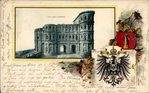 Präge Wappen Passepartout Ak Trier an der Mosel, Porta Nigra