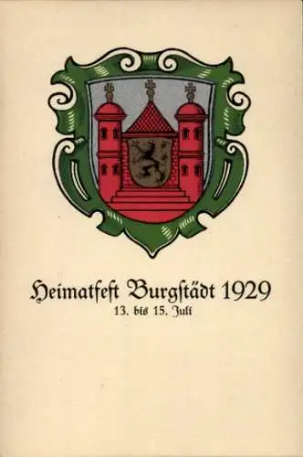 Wappen Ak Burgstädt in Sachsen, Stadtwappen, Heimatfest 1929