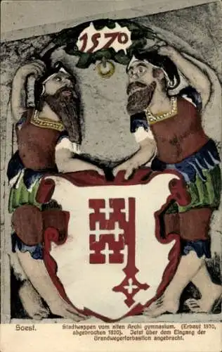 Studentika Wappen Ak Soest in Westfalen, Stadtwappen vom alten Archi Gymnasium, 1570