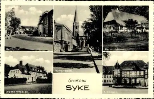 Ak Syke in Niedersachsen, Mühlendamm, Kreishaus, Jugendherberge