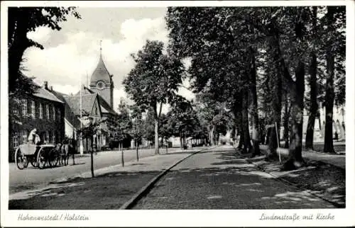 Ak Hohenwestedt in Holstein, Lindenstraße mit Kirche, Kutsche