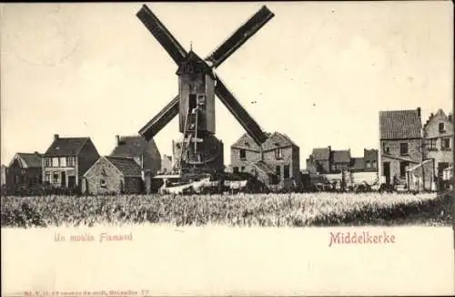 Ak Middelkerke Westflandern, eine flämische Mühle