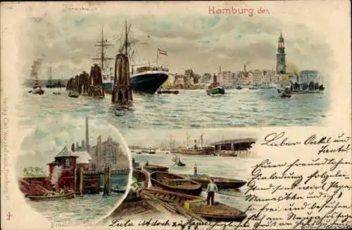 Litho Hamburg Mitte Altstadt, Jonashafen, Kaiserquai, Brookthor Schleuse