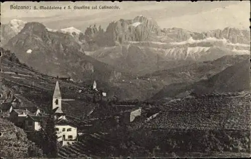 Ak Bozen Bolzano Südtirol, Gesamtansicht, Gebirge, Kirche