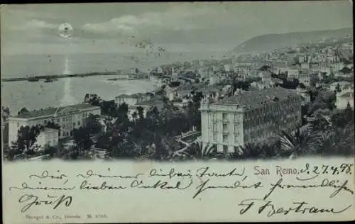 Mondschein Ak San Remo Ligurien, Gesamtansicht