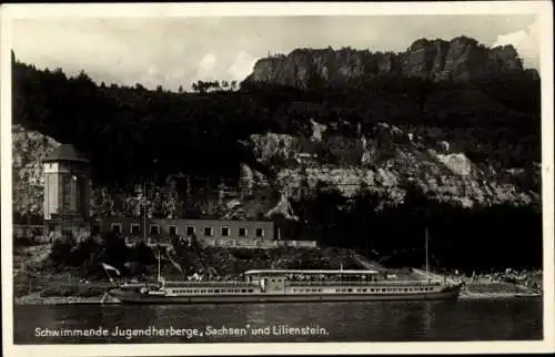 Ak Bad Schandau an der Elbe, Lilienstein, Schwimmende Jugendherberge Sachsen