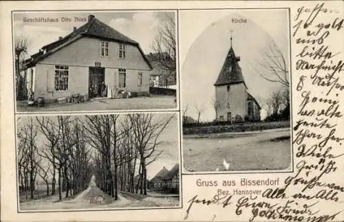Ak Bissendorf Wedemark Region Hannover, Kirche, Geschäftshaus Otto Thies