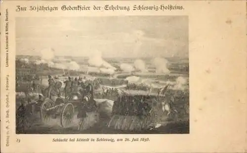 Passepartout Ak 50jährige Gedenkfeier der Erhebung Schleswig-Holsteins, Schlacht bei Idstedt, 1850