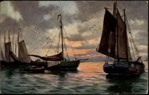 Künstler Ak Fischerboote auf dem Wasser