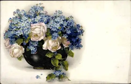 Künstler Ak Blumenvase, Rosen