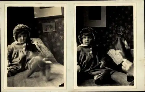 Foto Ak Mädchen-Porträt, Spielzeuge