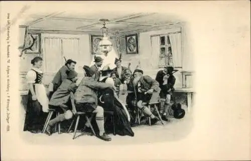Ak Bayerische Tracht, Wohnstube, Männer am Tisch